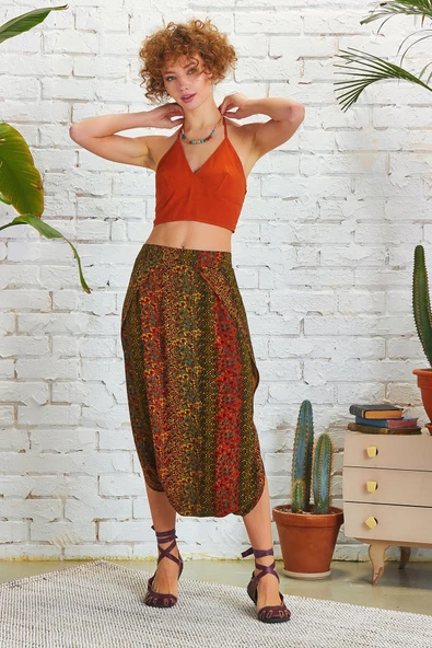 Düşük Lastikli Bel Etek Pantolon - 2