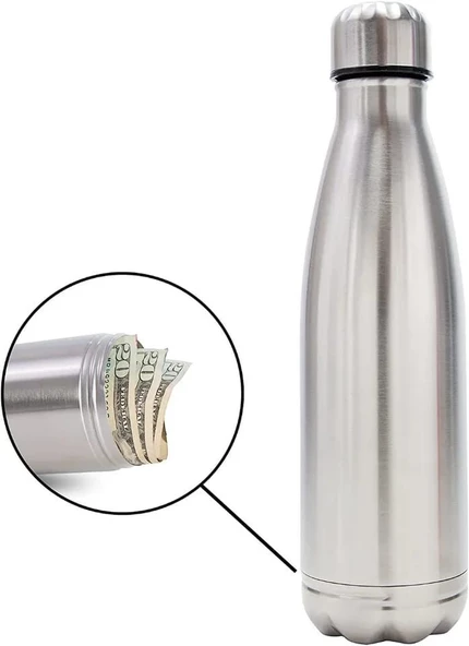 PASLANMAZ ÇELİK TERMOS GİZLİ BÖLMELİ 750 ML  PARA ,ANAHTARLIK SAKLAYABİLECEĞİNİZ DEPREM TERMOSU MUG - 4