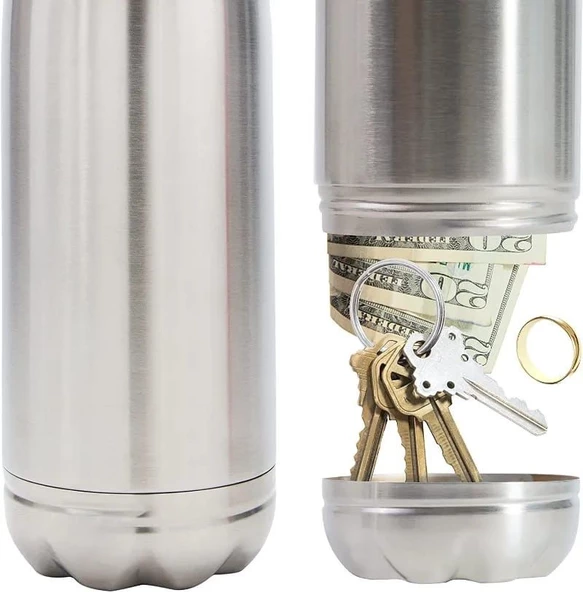 PASLANMAZ ÇELİK TERMOS GİZLİ BÖLMELİ 750 ML  PARA ,ANAHTARLIK SAKLAYABİLECEĞİNİZ DEPREM TERMOSU MUG - 3