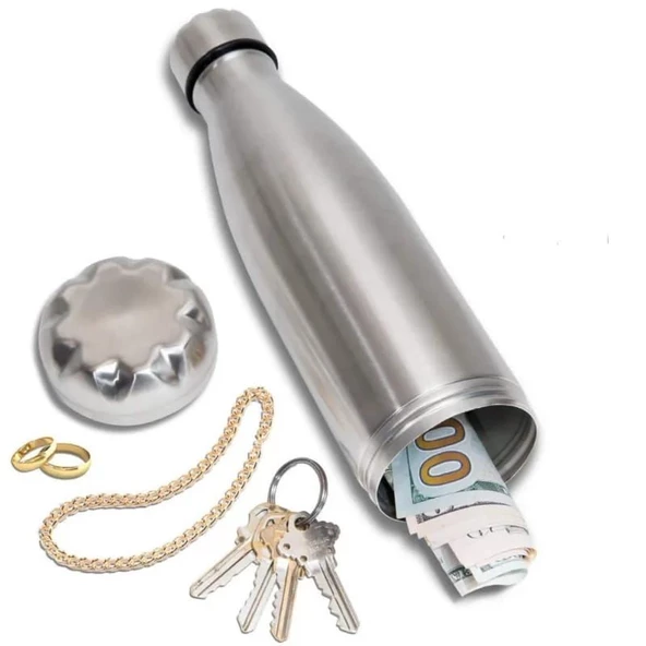 PASLANMAZ ÇELİK TERMOS GİZLİ BÖLMELİ 750 ML  PARA ,ANAHTARLIK SAKLAYABİLECEĞİNİZ DEPREM TERMOSU MUG - 5