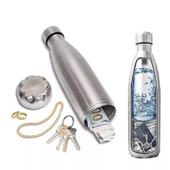 PASLANMAZ ÇELİK TERMOS GİZLİ BÖLMELİ 750 ML  PARA ,ANAHTARLIK SAKLAYABİLECEĞİNİZ DEPREM TERMOSU MUG - 2