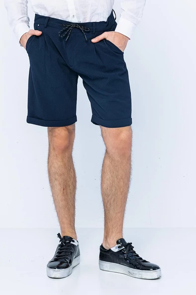 Erkek Relaxed Fit Pileli Bağcıklı Fermuarlı Kıvrımlı Paça Bürümcük Kumaş Rahat Şort - 9