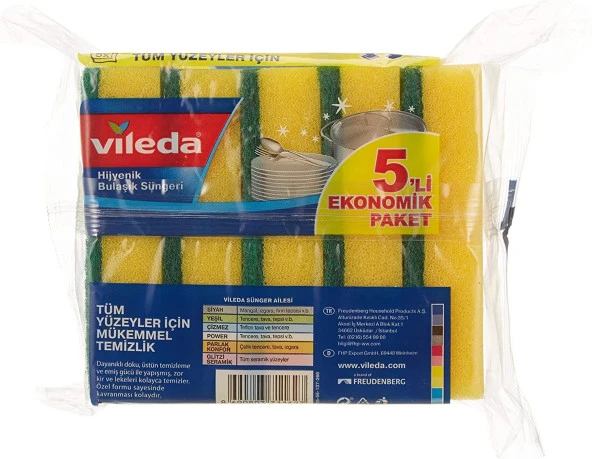 VİLEDA DÜZ BULAŞIK SÜNGER 5 Lİ 139635 - 2
