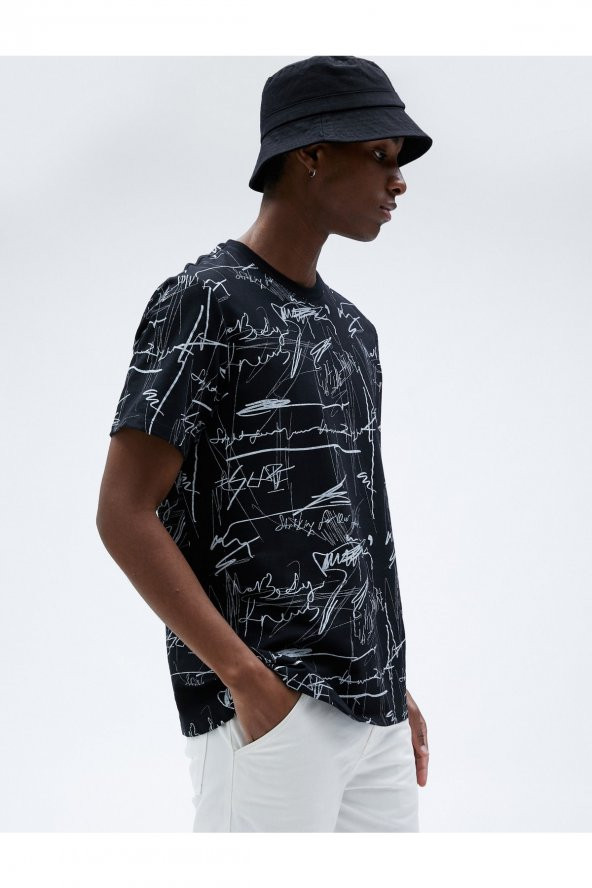 Slogan Baskılı Tişört Bisiklet Yaka Kısa Kollu ürün görseli