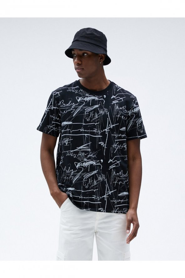 Slogan Baskılı Tişört Bisiklet Yaka Kısa Kollu - Resim 3