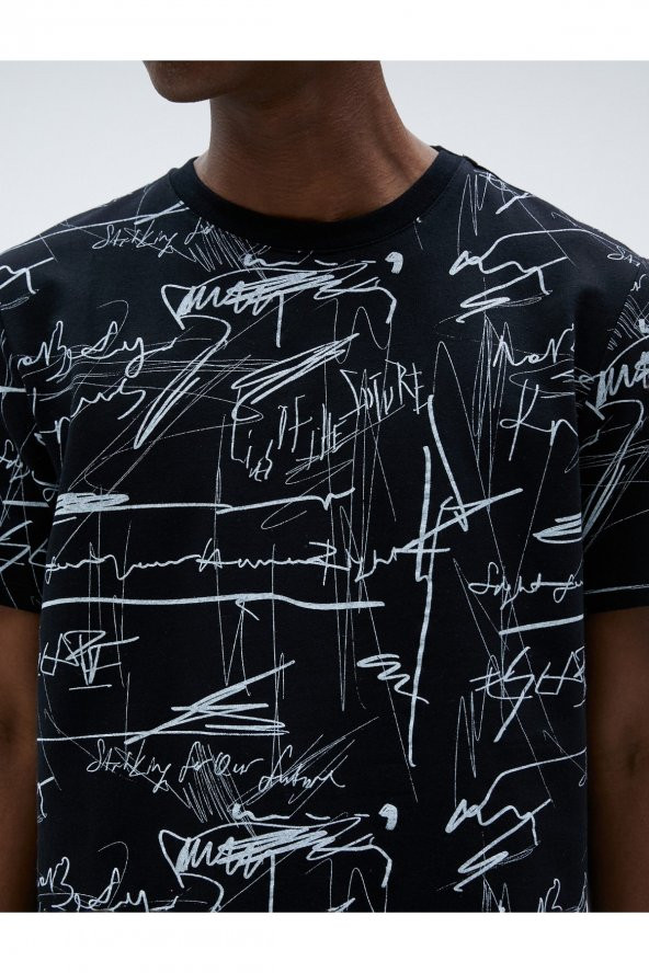 Slogan Baskılı Tişört Bisiklet Yaka Kısa Kollu - Resim 5