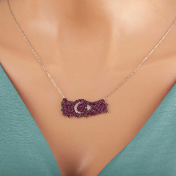 Gümüş Ay Yıldız Türkiye Haritası Kadın Kolye - 3