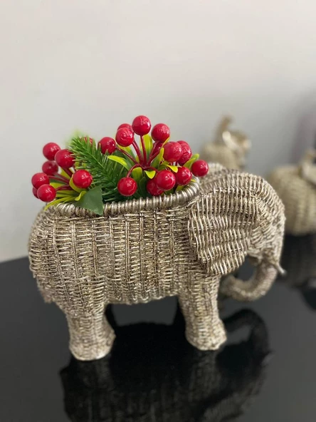 Fil saksı, hasır dokulu sukulent saksı,banyo dekoru, polyester fil saksı - 5