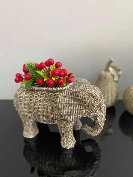 Fil saksı, hasır dokulu sukulent saksı,banyo dekoru, polyester fil saksı - 6