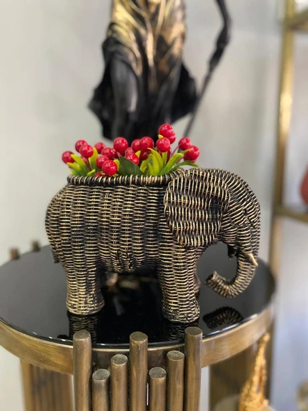 Fil saksı, hasır dokulu sukulent saksı,banyo dekoru, polyester fil saksı - 7