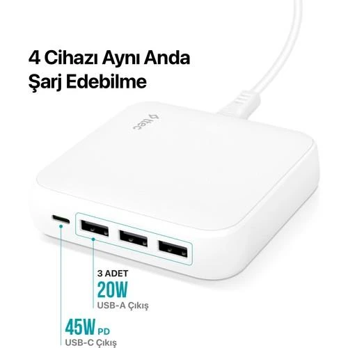 Ttec 2SCG02B SmartCharger Quattro GaN 65W PD USB-C + 3 USB-A Seyahat Hızlı Şarj Aleti - Resim 4