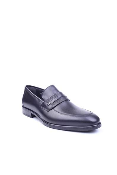 Delfino 509 Erkek Hakiki Deri Siyah Bağcıksız Klasik Kauçuk Ayakkabı ürün görseli 1