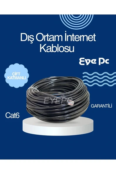 NCPLİNE 30 Mt Cat6 Jaklı Fişli Hazır Internet Ağ Kablosu Iç-dış Ortam MODEM PC ARASI TV + PLUS