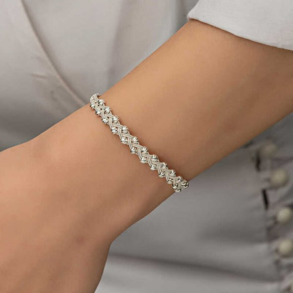 Gümüş Kazaziye Örgü Bileklik  SL5224 - Resim 3