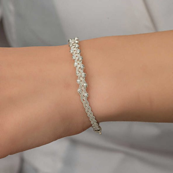 Gümüş Kazaziye Örgü Bileklik  SL5224 - Resim 6