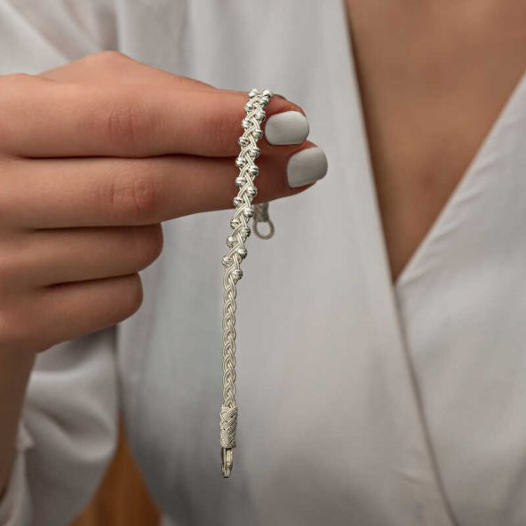 Gümüş Kazaziye Örgü Bileklik  SL5224 - Resim 8