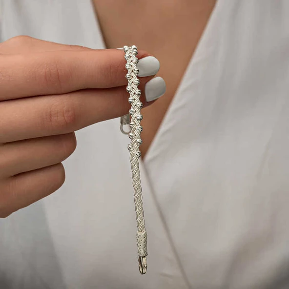 Gümüş Kazaziye Örgü Bileklik  SL5224 - Resim 10