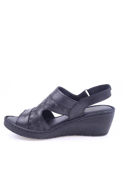 Lobeno 22-D-015 Dolgu Topuk Günlük Anatomik Deri Sandalet - 3