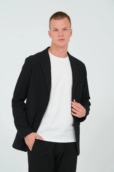 CEKMON Erkek Slim Fit Cepli Düğmeli Bürümcük Kumaş Klasik Ceket - 4