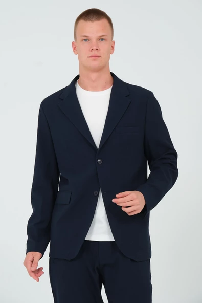 CEKMON Erkek Slim Fit Cepli Düğmeli Bürümcük Kumaş Klasik Ceket - 11