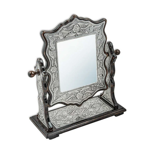 Gümüş Çiçek Desenli Kare Çift Taraflı Ayna - 3