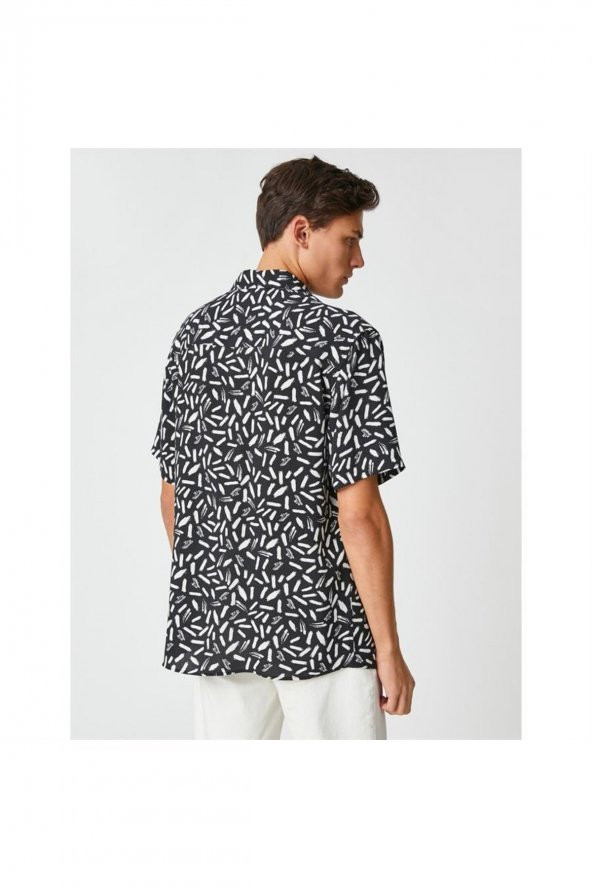 3sam60149hw 9d9 Siyah Desenli Erkek Viskoz Woven Tops Gömlek - 3