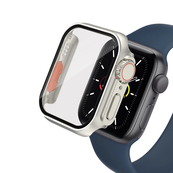 Apple Watch 7-8 45mm - Watch Ultra 49mm Kasa Dönüştürücü ve Ekran Koruyucu Zore Watch Gard 26  Gümüş