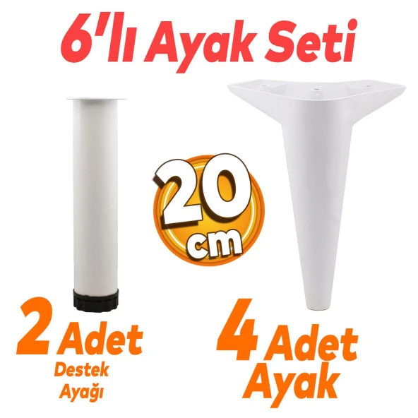 Aspen 6'lı Set Mobilya Tv Ünitesi Koltuk Kanepe Konsol Destek Ayağı Ayakları 20 Cm Ayak Beyaz