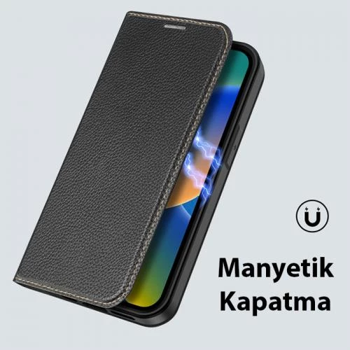 Polham Standlı Cüzdanlı İphone 14 Pro 6.1 Uym Kapaklı Ful Korumalı Kılıf, PU Deri Manyetik Kapak - 10