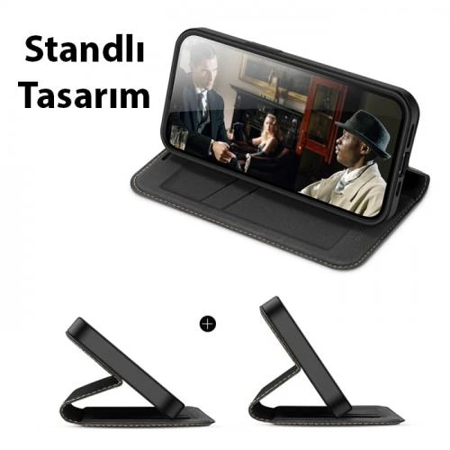 Polham Standlı Cüzdanlı İphone 14 Pro 6.1 Uym Kapaklı Ful Korumalı Kılıf, PU Deri Manyetik Kapak - 12