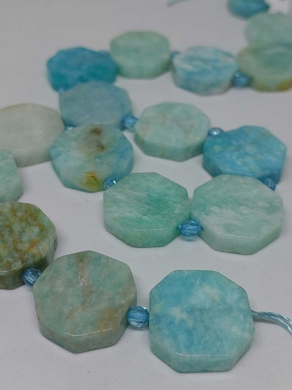 Amazonit Taşı Sekizgen Şekilli/adet (35705-1) - Resim 2