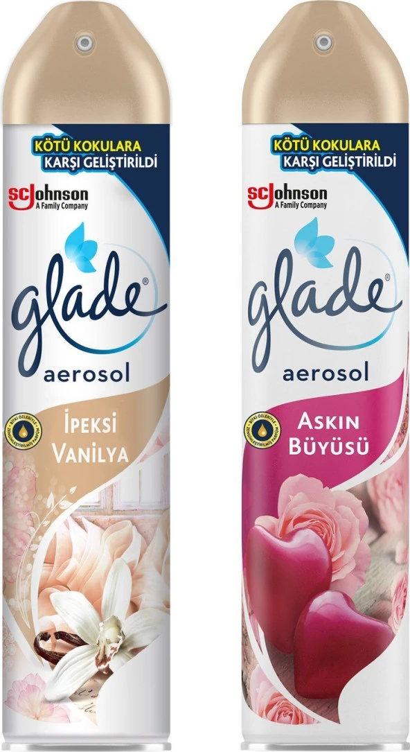 Glade Aerosol Ipeksi Vanilya 300 ml  Glade Aerosol Oda Kokusu aşkın Büyüsü 300 ml