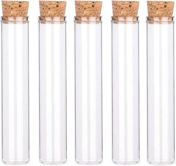 25 Adet 2,2x9cm Cam Tüp Şişe Mantar Tıpalı Geniş Ağızlı - 2