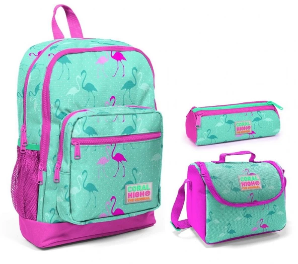 Coral High 23111 Flamingo Desenli 3'lü Okul Çantası Seti ch23111set ürün görseli