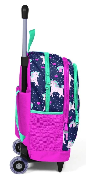 Coral High Pembe Unicorn Baskılı Çekçek Okul Çantası - Işıklı Tekerlekler - Resim 2