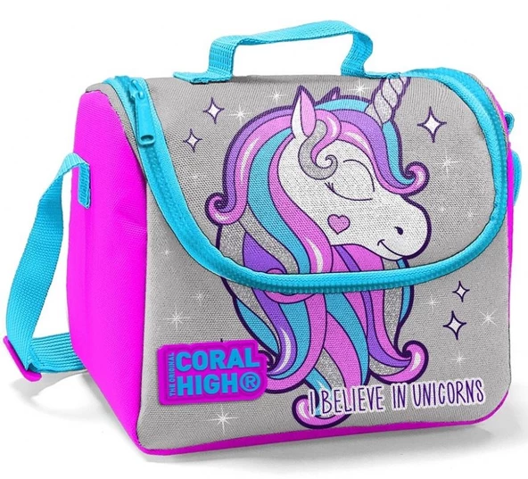 Coral High Kız Çocuk Gri Unicorn Okul Sırt Çantası ve Beslenme Çantası - Resim 3