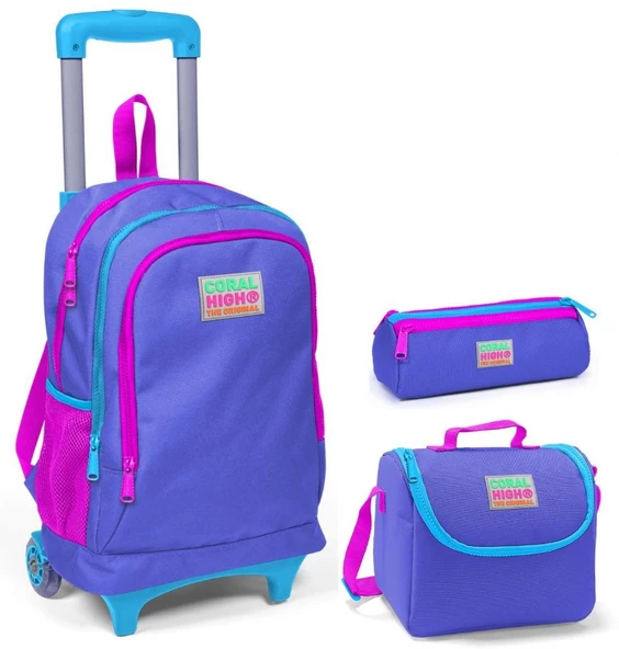 Coral High Mor Kız Çocuk Çekçek Çanta Seti - Işıklı Tekerlekler ürün görseli