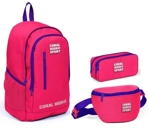 Coral High Sport Neon Mercan Ortaokul Lise Sırt Çanta Seti