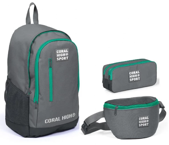 Coral High Sport Açık Gri Ortaokul Lise Sırt Çanta Seti ürün görseli