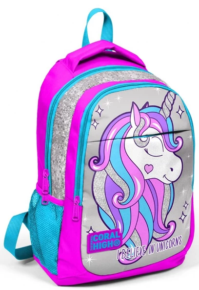 Coral High Pembe Gri Unicorn Kız Çocuk İlkokul Çanta Seti - Sırt Çantası+Beslenme+Kalemlik - Resim 2