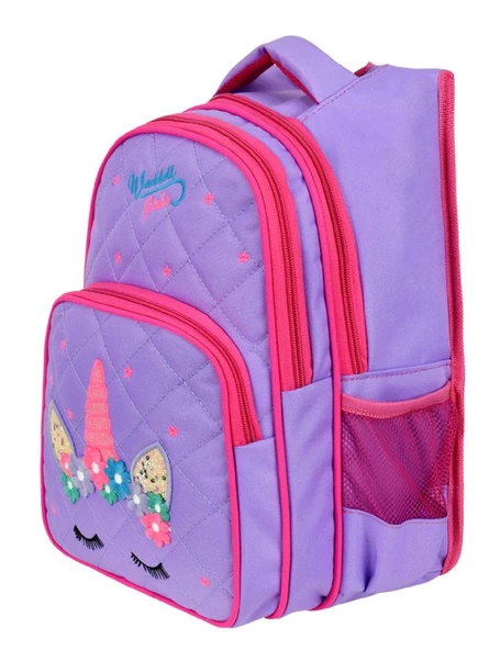 WaddellBag Kız Çocuk Mor Tekboynuz Nakışlı İlkokul Sırt Çantası Seti - 3