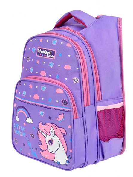 WaddellBag Kız Çocuk Mor Unicorn İlkokul Sırt Çantası ve Beslenme Çantası - 3