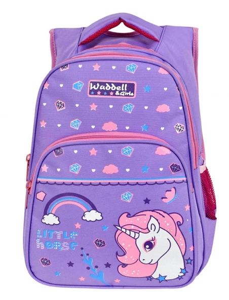 WaddellBag Kız Çocuk Mor Unicorn İlkokul Sırt Çantası ve Beslenme Çantası - 2