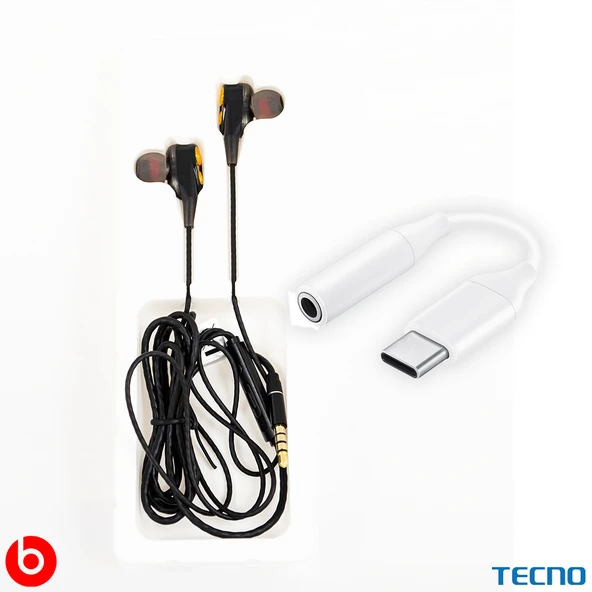 Tecno Hot Beats 3D Hifi 4 Hoparlörlü Samsung Galaxy A13 5G Type-C to 3.5mm Jack Dönüştürücü Kablolu Mikrofonlu Kulaklık Siyah - 5