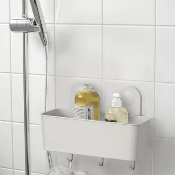 Vantuzlu Banyo Duş Sepeti 26x21 Cm MeridyenDukkan 3 Kancalı-Su Delikli Banyo Dekorasyonu-Sepeti - 2