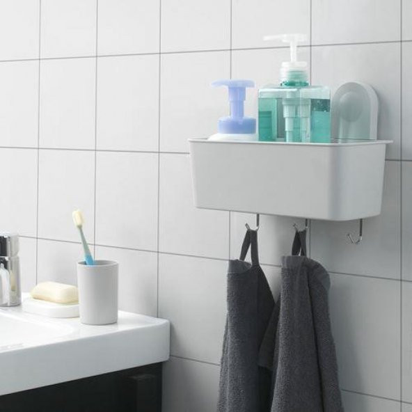 Vantuzlu Banyo Duş Sepeti 26x21 Cm MeridyenDukkan 3 Kancalı-Su Delikli Banyo Dekorasyonu-Sepeti - 5