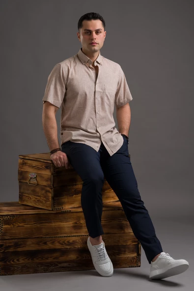 ADVANTE KISA KOL CEPLİ RAHAT KESİM YAKA DÜĞMELİ İNCE KETEN GÖMLEK - Resim 2