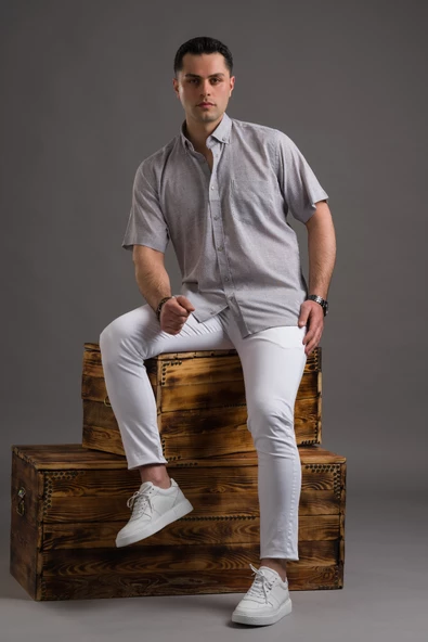 ADVANTE KISA KOL CEPLİ RAHAT KESİM YAKA DÜĞMELİ İNCE KETEN GÖMLEK - Resim 11