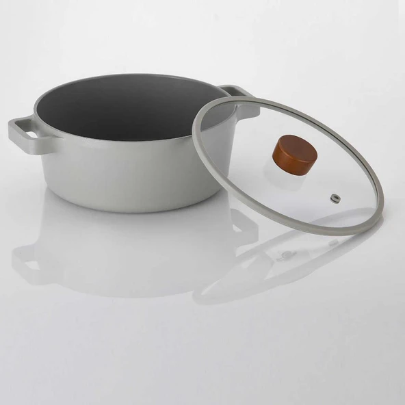 FİKA ALÜMİNYUM DÖKÜM TENCERE GRİ CAM KAPAKLI 18 CM - 3