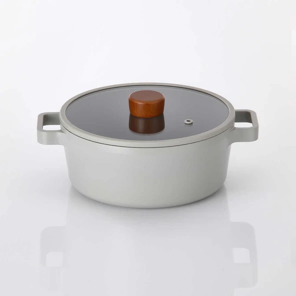 FİKA ALÜMİNYUM DÖKÜM TENCERE GRİ CAM KAPAKLI 18 CM